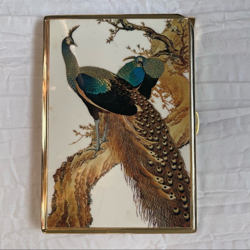 Vintage Flamex Cigarette Case Peacock Gold with Box